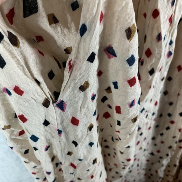 THML Womens Dress S Midi Smocked Geometric Print Ruffle Cap Sleeve Ivory Pockets - Picture 9 of 13